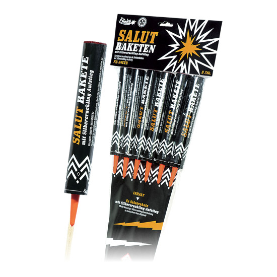 Salutraketen mit  Silbercrackling-Aufstieg